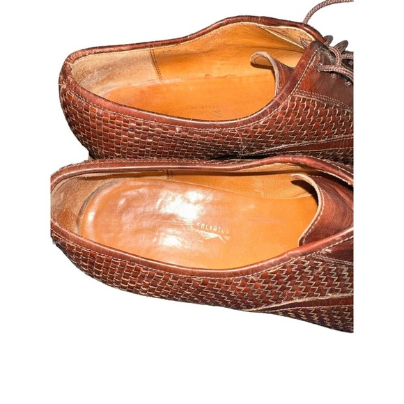 *Flaw Salvatore Ferragamo Woven Leather Lace Oxford Shoes Men's Size 10D H14580 - Picture 9 of 16